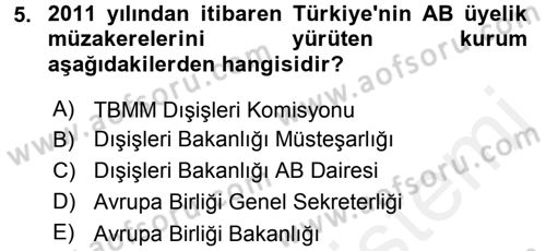 Türk Dış Politikası 2 Dersi 2015 - 2016 Yılı Tek Ders Sınav Soruları 5. Soru