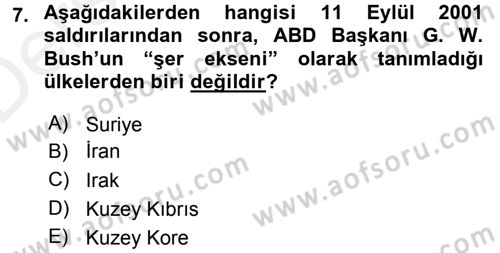Türk Dış Politikası 2 Dersi 2015 - 2016 Yılı Tek Ders Sınav Soruları 7. Soru
