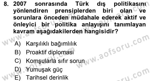 Türk Dış Politikası 2 Dersi 2015 - 2016 Yılı Tek Ders Sınav Soruları 8. Soru