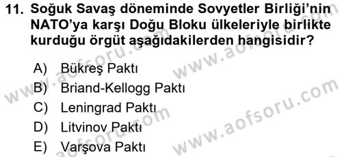 Türk Dış Politikası 2 Dersi 2016 - 2017 Yılı 3 Ders Sınav Soruları 11. Soru