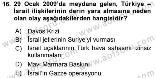 Türk Dış Politikası 2 Dersi 2016 - 2017 Yılı 3 Ders Sınavı 16. Soru