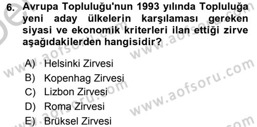 Türk Dış Politikası 2 Dersi 2016 - 2017 Yılı 3 Ders Sınav Soruları 6. Soru