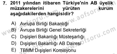 Türk Dış Politikası 2 Dersi 2016 - 2017 Yılı 3 Ders Sınav Soruları 7. Soru