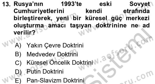 Türk Dış Politikası 2 Dersi 2016 - 2017 Yılı (Vize) Ara Sınav Soruları 13. Soru