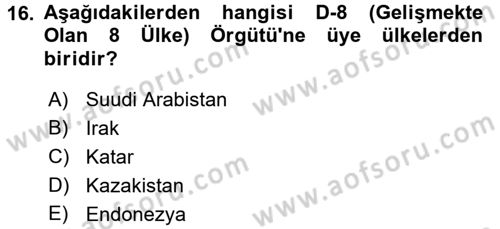 Türk Dış Politikası 2 Dersi 2016 - 2017 Yılı (Vize) Ara Sınav Soruları 16. Soru