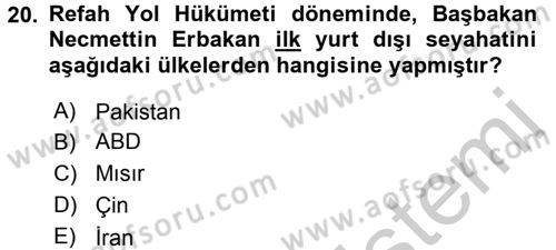 Türk Dış Politikası 2 Dersi 2016 - 2017 Yılı (Vize) Ara Sınav Soruları 20. Soru