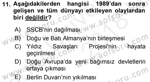 Türk Dış Politikası 2 Dersi 2017 - 2018 Yılı 3 Ders Sınav Soruları 11. Soru