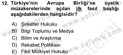 Türk Dış Politikası 2 Dersi 2017 - 2018 Yılı (Final) Dönem Sonu Sınav Soruları 12. Soru