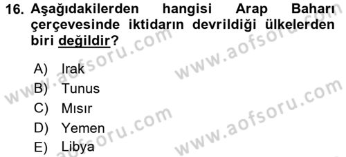 Türk Dış Politikası 2 Dersi 2017 - 2018 Yılı (Final) Dönem Sonu Sınavı 16. Soru