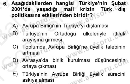 Türk Dış Politikası 2 Dersi 2017 - 2018 Yılı (Final) Dönem Sonu Sınavı 6. Soru