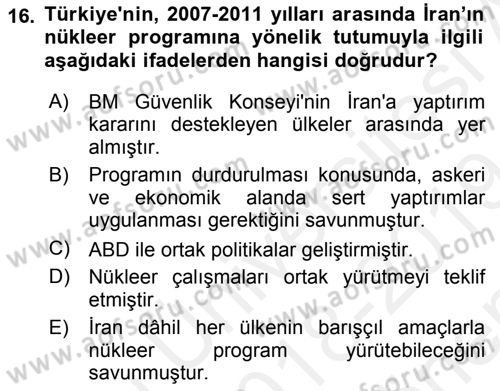 Türk Dış Politikası 2 Dersi 2018 - 2019 Yılı (Final) Dönem Sonu Sınav Soruları 16. Soru