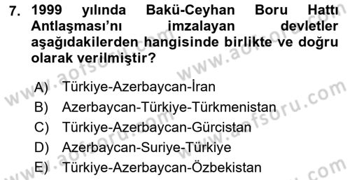 Türk Dış Politikası 2 Dersi 2018 - 2019 Yılı (Final) Dönem Sonu Sınav Soruları 7. Soru