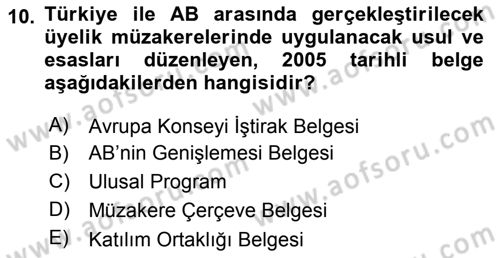 Türk Dış Politikası 2 Dersi 2018 - 2019 Yılı Yaz Okulu Sınav Soruları 10. Soru