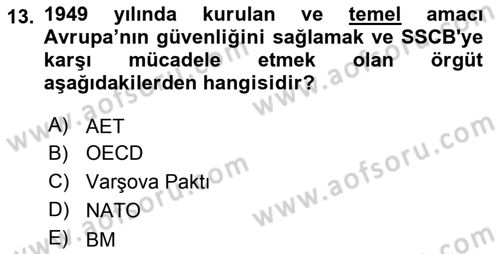 Türk Dış Politikası 2 Dersi 2018 - 2019 Yılı Yaz Okulu Sınav Soruları 13. Soru