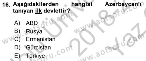 Türk Dış Politikası 2 Dersi 2018 - 2019 Yılı Yaz Okulu Sınav Soruları 16. Soru