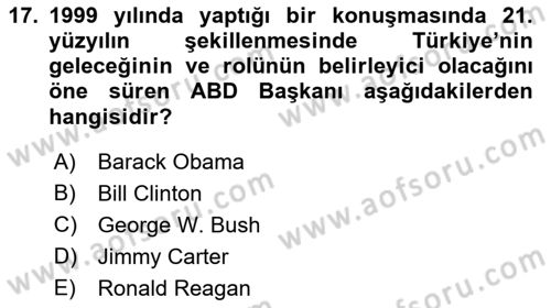 Türk Dış Politikası 2 Dersi 2018 - 2019 Yılı Yaz Okulu Sınav Soruları 17. Soru