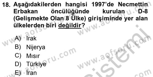 Türk Dış Politikası 2 Dersi 2018 - 2019 Yılı Yaz Okulu Sınav Soruları 18. Soru