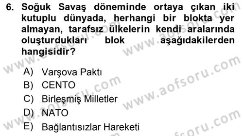 Türk Dış Politikası 2 Dersi 2018 - 2019 Yılı Yaz Okulu Sınav Soruları 6. Soru