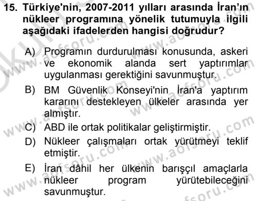 Türk Dış Politikası 2 Dersi 2020 - 2021 Yılı Yaz Okulu Sınav Soruları 15. Soru