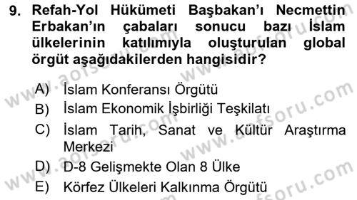 Türk Dış Politikası 2 Dersi 2020 - 2021 Yılı Yaz Okulu Sınavı 9. Soru