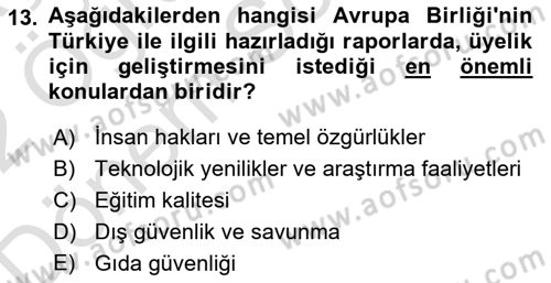 Türk Dış Politikası 2 Dersi 2021 - 2022 Yılı (Final) Dönem Sonu Sınav Soruları 13. Soru