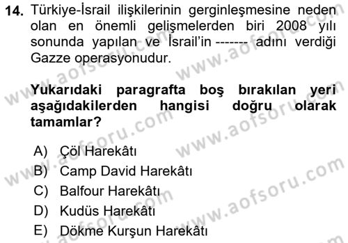 Türk Dış Politikası 2 Dersi 2021 - 2022 Yılı (Final) Dönem Sonu Sınavı 14. Soru