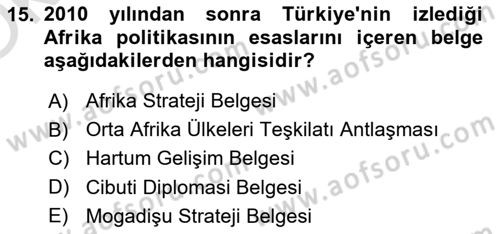 Türk Dış Politikası 2 Dersi 2022 - 2023 Yılı Yaz Okulu Sınav Soruları 15. Soru
