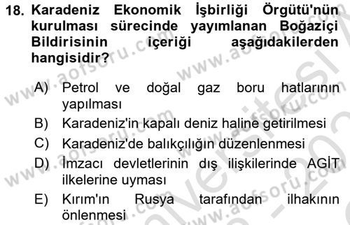 Türk Dış Politikası 2 Dersi 2022 - 2023 Yılı Yaz Okulu Sınav Soruları 18. Soru