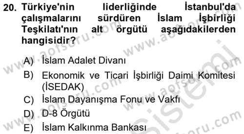 Türk Dış Politikası 2 Dersi 2022 - 2023 Yılı Yaz Okulu Sınav Soruları 20. Soru