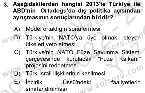 Türk Dış Politikası 2 Dersi 2022 - 2023 Yılı Yaz Okulu Sınav Soruları 3. Soru
