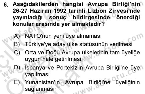 Türk Dış Politikası 2 Dersi 2022 - 2023 Yılı Yaz Okulu Sınav Soruları 6. Soru