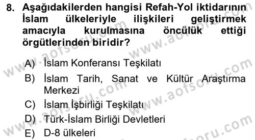 Türk Dış Politikası 2 Dersi 2022 - 2023 Yılı Yaz Okulu Sınav Soruları 8. Soru