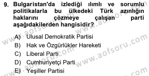 Türk Dış Politikası 2 Dersi 2022 - 2023 Yılı Yaz Okulu Sınav Soruları 9. Soru