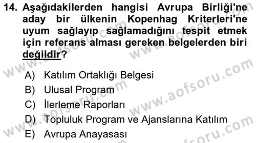 Türk Dış Politikası 2 Dersi 2023 - 2024 Yılı (Vize) Ara Sınavı 14. Soru