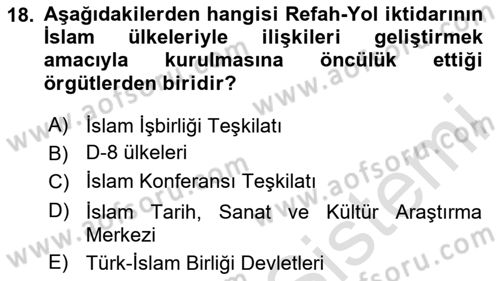 Türk Dış Politikası 2 Dersi 2023 - 2024 Yılı (Vize) Ara Sınavı 18. Soru