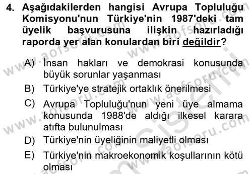 Türk Dış Politikası 2 Dersi 2023 - 2024 Yılı (Vize) Ara Sınavı 4. Soru