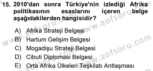 Türk Dış Politikası 2 Dersi 2023 - 2024 Yılı (Final) Dönem Sonu Sınav Soruları 15. Soru