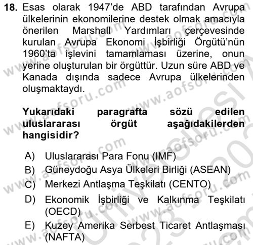 Türk Dış Politikası 2 Dersi 2023 - 2024 Yılı (Final) Dönem Sonu Sınav Soruları 18. Soru