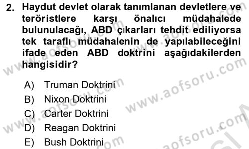 Türk Dış Politikası 2 Dersi 2023 - 2024 Yılı (Final) Dönem Sonu Sınav Soruları 2. Soru
