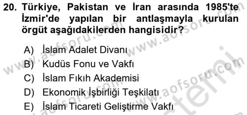 Türk Dış Politikası 2 Dersi 2023 - 2024 Yılı (Final) Dönem Sonu Sınav Soruları 20. Soru