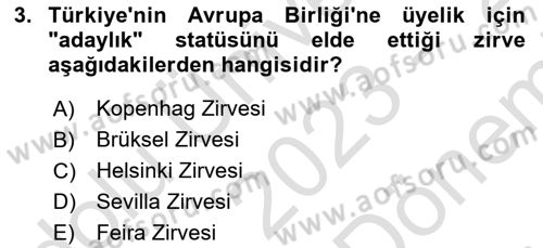Türk Dış Politikası 2 Dersi 2023 - 2024 Yılı (Final) Dönem Sonu Sınav Soruları 3. Soru