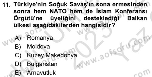 Türk Dış Politikası 2 Dersi 2023 - 2024 Yılı Yaz Okulu Sınav Soruları 11. Soru