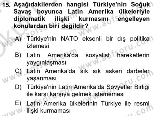 Türk Dış Politikası 2 Dersi 2023 - 2024 Yılı Yaz Okulu Sınav Soruları 15. Soru