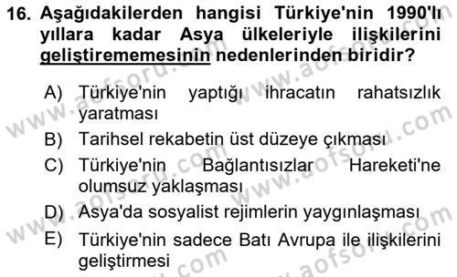 Türk Dış Politikası 2 Dersi 2023 - 2024 Yılı Yaz Okulu Sınav Soruları 16. Soru