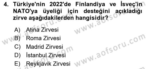 Türk Dış Politikası 2 Dersi 2023 - 2024 Yılı Yaz Okulu Sınav Soruları 4. Soru