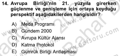 Türk Dış Politikası 2 Dersi 2024 - 2025 Yılı (Vize) Ara Sınav Soruları 14. Soru