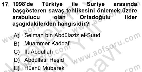 Türk Dış Politikası 2 Dersi 2024 - 2025 Yılı (Vize) Ara Sınav Soruları 17. Soru