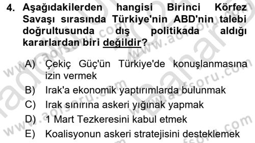 Türk Dış Politikası 2 Dersi 2024 - 2025 Yılı (Vize) Ara Sınav Soruları 4. Soru