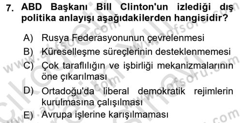 Türk Dış Politikası 2 Dersi 2024 - 2025 Yılı (Vize) Ara Sınav Soruları 7. Soru
