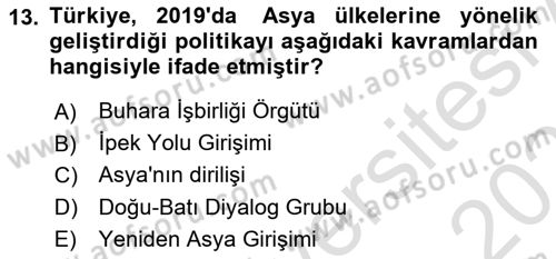 Türk Dış Politikası 2 Dersi 2024 - 2025 Yılı (Final) Dönem Sonu Sınav Soruları 13. Soru